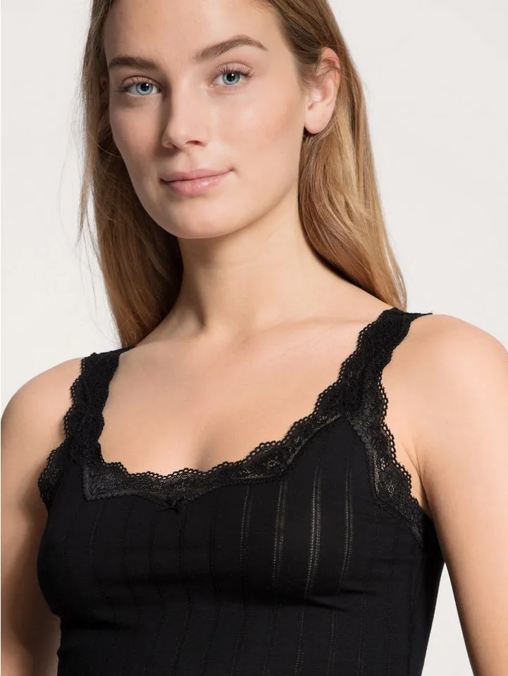 CALIDA CALIDA Trägertop Etude Toujours zarte Spitze, Nadelstreifen-Design, Cotton-Mix, elastisch, Schwarz, – Produktbild 5 von 5
