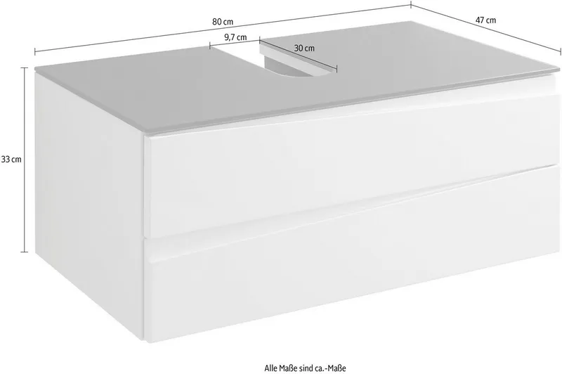 byLIVING Waschbeckenschrank Shape (1-St) für Aufsatzbecken mit asymetrischer Hochglanz Front, 2 Schubkästen, Weiß, – Produktbild 5 von 5