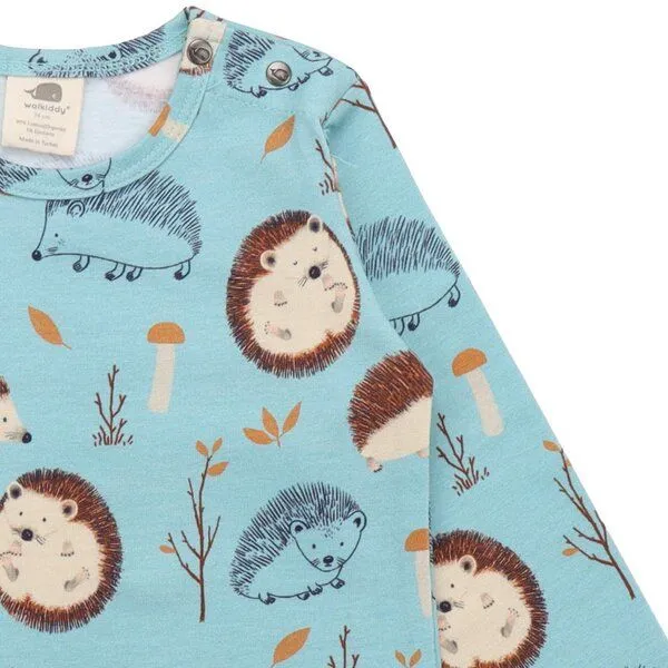 Walkiddy Walkiddy Baby Langarmshirt GOTS zertifiziert, Bio-Baumwolle, hellblau, Igel-Muster „Tiny Hedgehogs“, weich, Blau, – Produktbild 2 von 2