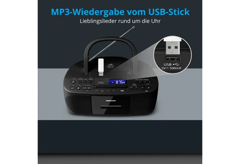 Medion Medion Radio (MW / UKW mit RDS, AM- / FM- Tuner, 3 W), Schwarz, – Produktbild 3 von 6