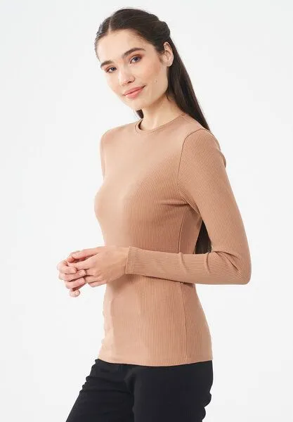 ORGANICATION ORGANICATION Langarmshirt aus Bio-Baumwolle, Light brown, – Produktbild 3 von 4