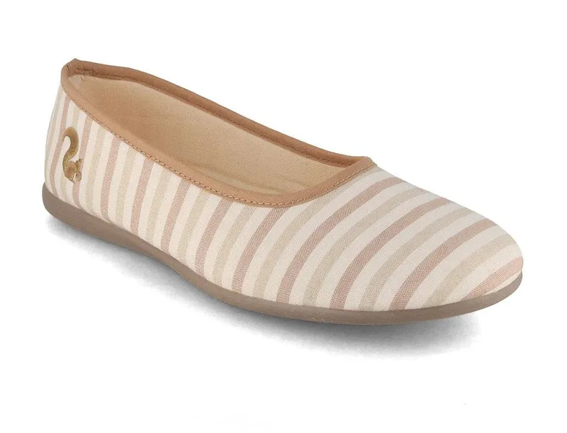 thies thies Pyjama Baumwoll Ballerina, beige stripe Hausschuh, Beige, – Produktbild 1 von 5