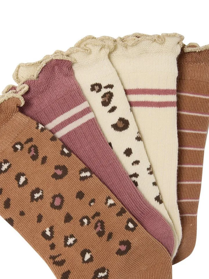 Vertbaudet Vertbaudet Socken Socken LEOPARD, Kinder 5er-Pack, Beige, – Produktbild 3 von 3