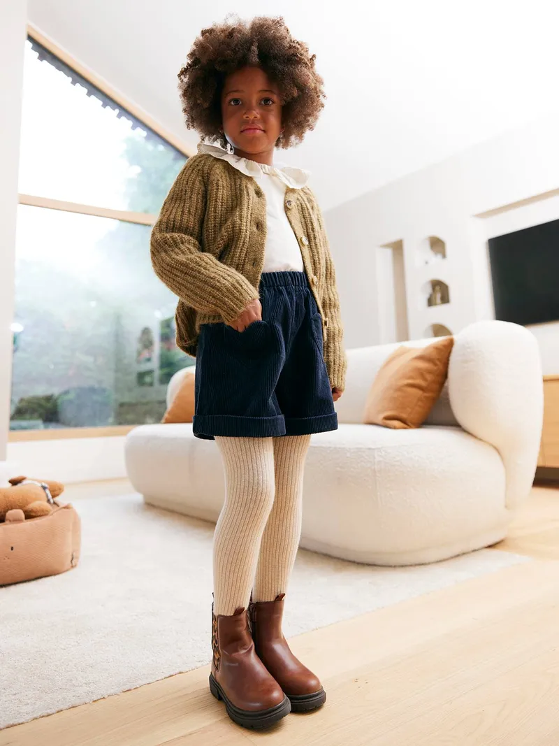 Vertbaudet Mädchen Cord-Shorts mit Herztaschen und Dehnbund, Marine, – Produktbild 2 von 4