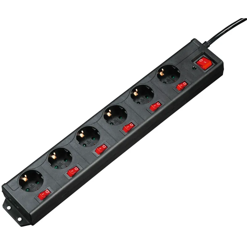 Hama Hama Steckdosenleiste "6+1", XL, 6-fach, einzeln schaltbar, Schwarz, – Produktbild 1 von 5