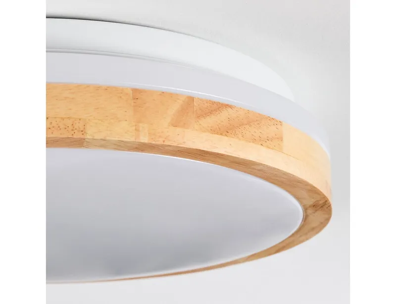hofstein Deckenleuchte moderne Deckenlampe aus Metall/Bambus/Kunststoff in Weiß/Natur, LED wechselbar, 3000 Kelvin, Leuchte im angesagten Boho-Design (28cm), 1700 Lumen, LED 16 W, Beige|weiß, – Produktbild 3 von 5