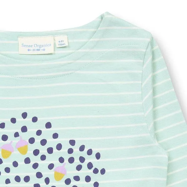 Sense Organics Sense Organics Mädchen Langarmshirt, Modell ALUNA, Eismintgrün geringelt mit baum-, – Produktbild 3 von 4