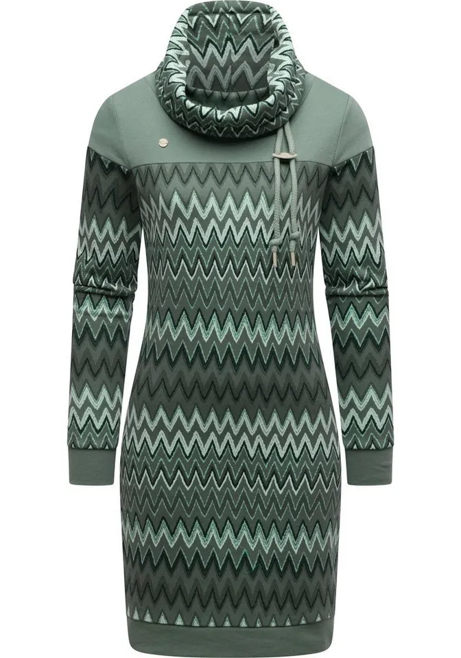 ragwear ragwear Sweatkleid Chlloe Zig Zag YOUMODO stylisches Langarm Minikleid mit ZigZag-Muster, Grau|grün, – Produktbild 1 von 2