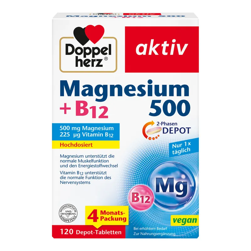 Doppelherz Doppelherz aktiv Magnesium 500+B12 2-Phasen Depot-Tabletten – Produktbild 1 von 1