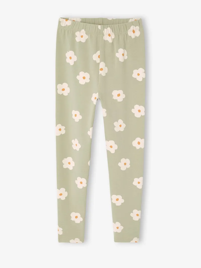 Vertbaudet Mädchen Leggings e blumen, Grün/weiße blumen, – Produktbild 1 von 2