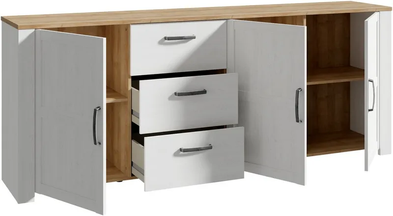 FORTE Sideboard Bohol, großes Sideboard,Breite 2,20 mtr. Soft-Close, Stauraum, B/H/T 220,8/87/42cm, 3 Türen, 3 SK, Weiß, – Produktbild 4 von 5