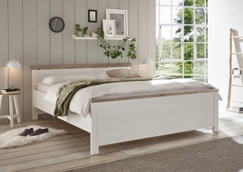 Home affaire Bett Florenz Doppelbett Landhausstil Bettgestell (100,140 oder 180/200cm), aus FSC®-zertifiziertem Holzwerkstoff, in 3 Breiten, Weiß, – Produktbild 3 von 8