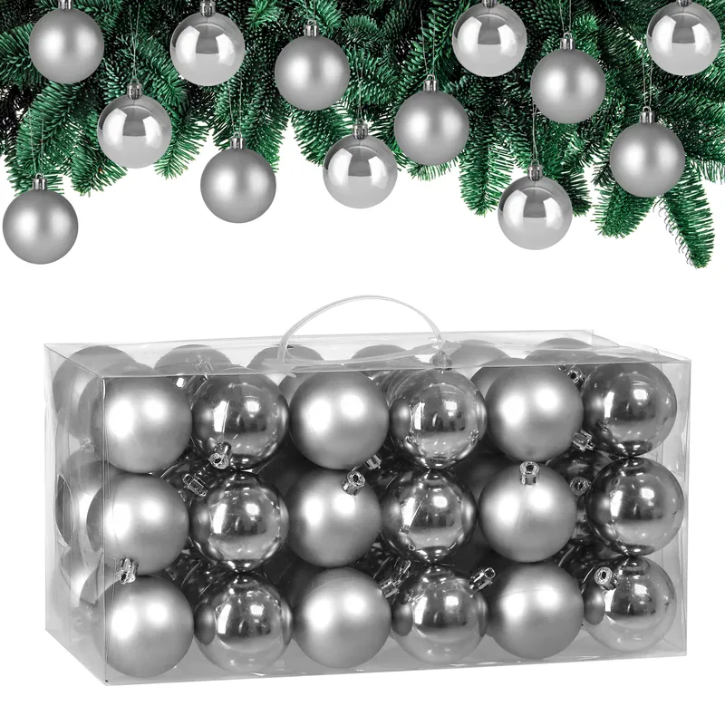 Casaria® Weihnachtskugeln Silber 54-tlg in matt & glänzend, Silber, – Produktbild 1 von 2