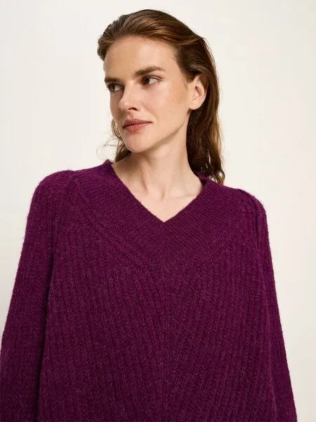 LANIUS LANIUS Pullover mit V-Ausschnitt, Bordeaux, – Produktbild 3 von 4