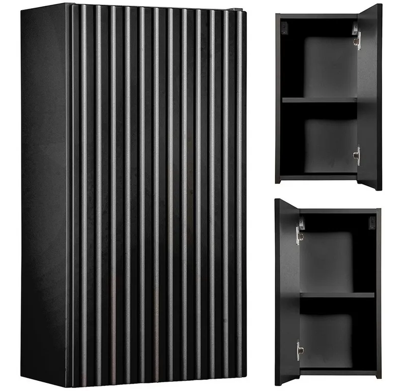 Lomadox Hängeschrank NEWPORT-56-BLACK 30cm Badschrank 1-türig schwarz gerillt grifflos, Schwarz, – Produktbild 1 von 5