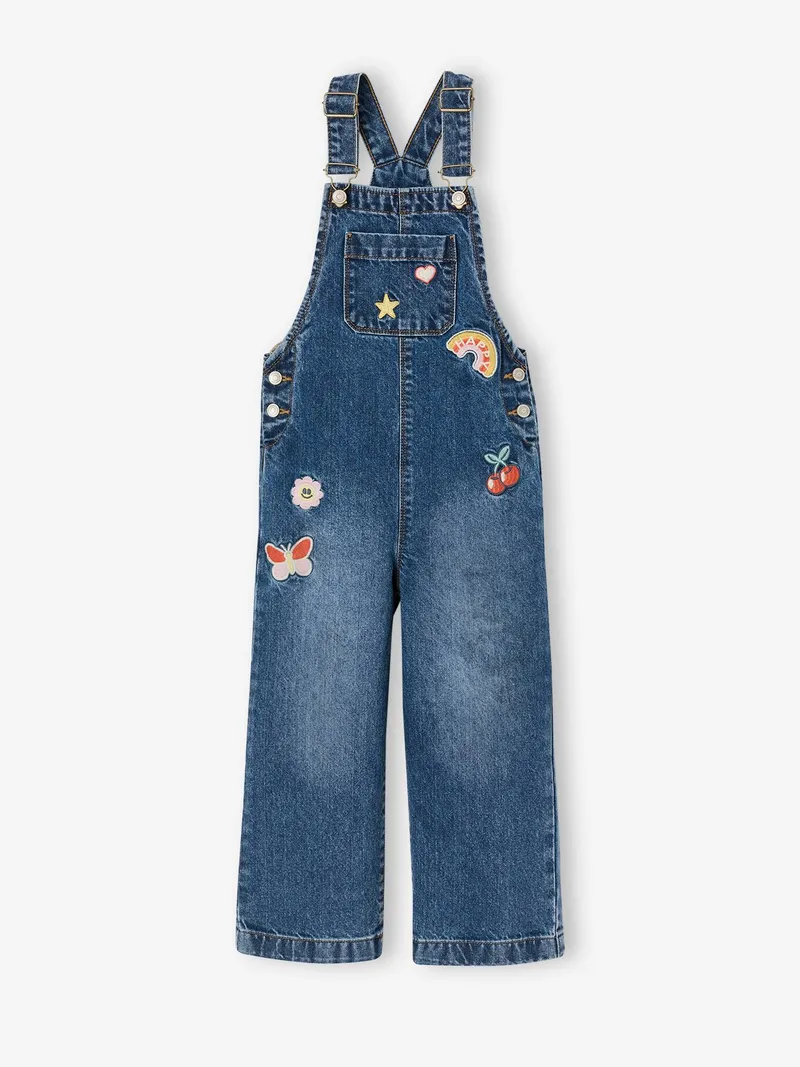 Vertbaudet Mädchen Jeans-Latzhose mit weitem Bein mittel, Mittelblau, – Produktbild 4 von 4