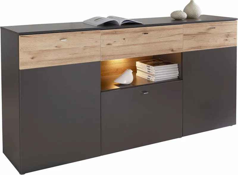 FORTE Sideboard Como, Kommode, Stauraumschrank, LED Beleuchtung, Soft Close, Stauraum, Grau, – Produktbild 1 von 5