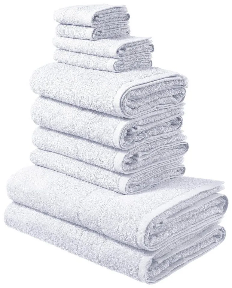 OTTO home Handtuch Set Inga, 3 Qualitäten, Duschtücher, Handtücher, Gästetücher, Seiftücher, Walkfrottier (10-St), Handtücher mit feiner Bordüre, 100% Baumwolle, Weiß, – Produktbild 2 von 8