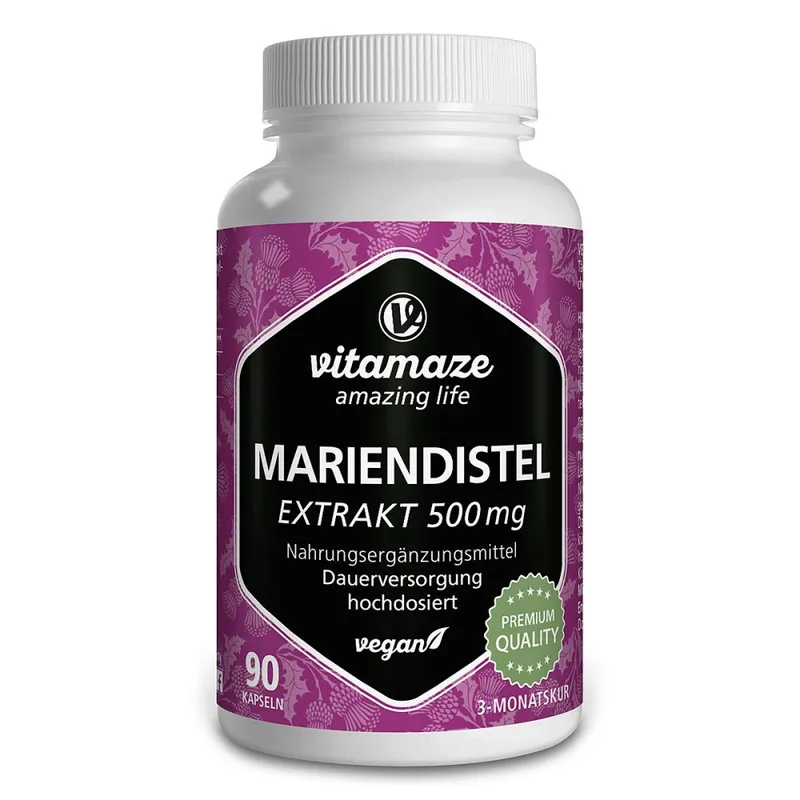 vitamaze Mariendistel 500 mg Extrakt hochdosiert vegan Kapseln – Produktbild 1 von 1