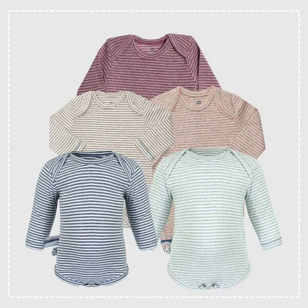 OrganicEra Baby Langarm Bodysuit, gestreift 'OrganicEra' aus Bio Baumwolle, Rose melange (rose), – Produktbild 3 von 3