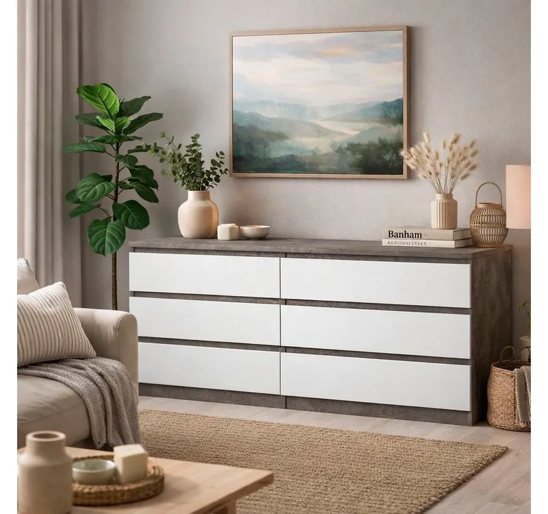 Home affaire Kommode Naia - 6 Schubladen & grifflose Front, Made in Denmark (Breite: 158 cm), Viel Stauraum mit griffloser Front, in mehreren Farben, Grau, – Produktbild 2 von 5