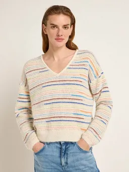 LANIUS LANIUS Streifenpullover mit V-Ausschnitt aus Alpakawolle mit Bio-Baumwolle – Produktbild 1 von 1