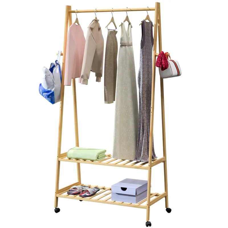 Casaria® Kleiderständer Bambus mit Rollen 155x70x45cm – Produktbild 1 von 2
