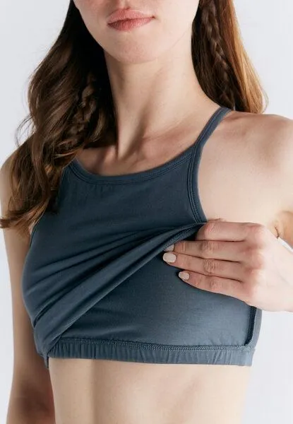 Leela Cotton Leela Cotton Damen Crop Tops Bio-Baumwolle mit integriertem Bustier Sport BH, Dunkler schifer, – Produktbild 4 von 4