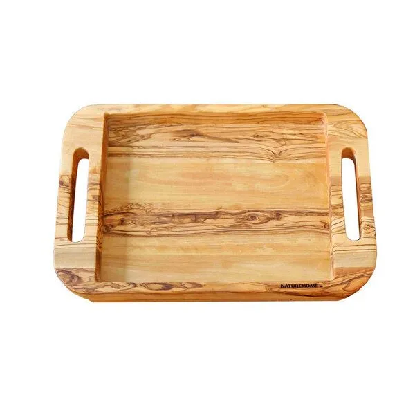 NATUREHOME NATUREHOME Holztablett Olivenholz Einzigartig Massiv mit Griffen Serie NH-F – Produktbild 1 von 4