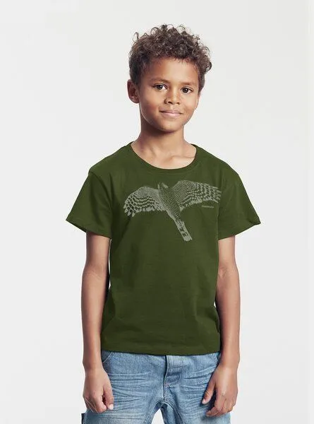 Peaces.bio - handbedruckte Biomode Peaces.bio - handbedruckte Biomode Bio-Kinder T-Shirt Sperber, Waldgrün, – Produktbild 2 von 2