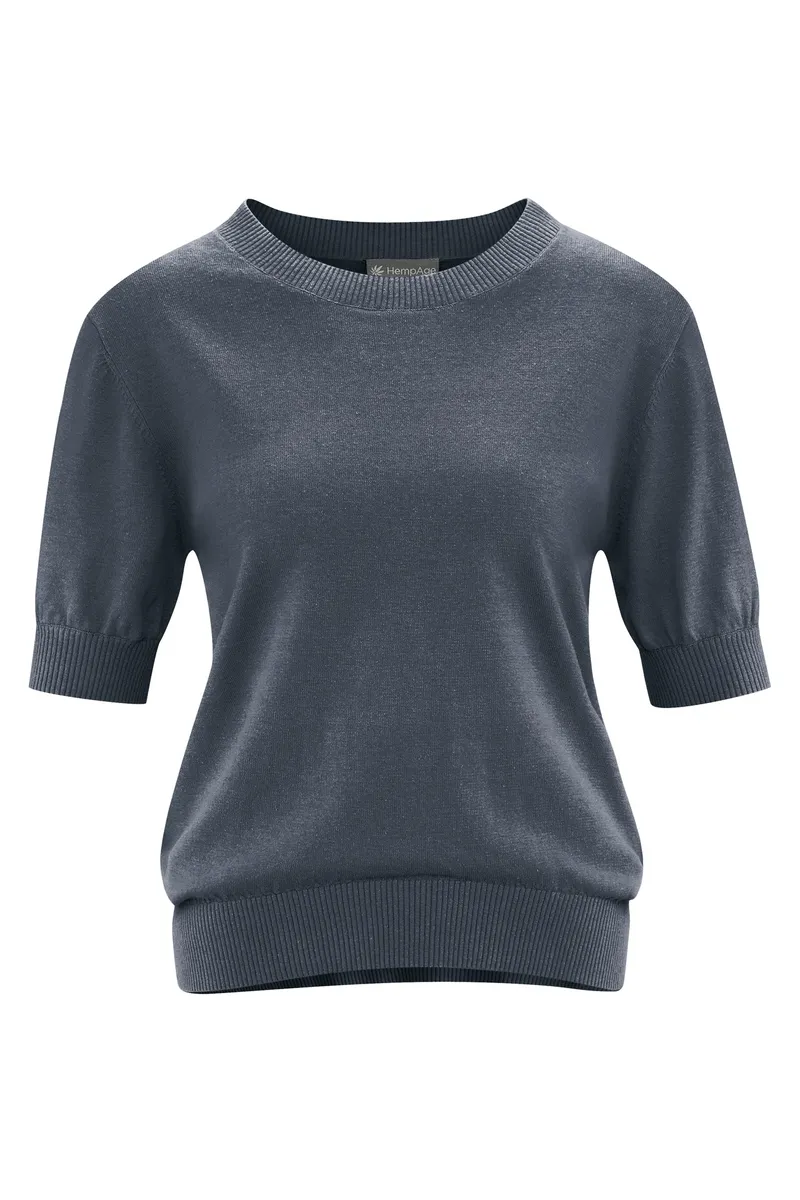 HempAge Hempage Damen vegan Kurzarm Strickpulli Dunkelgrau, Grau, – Produktbild 1 von 2