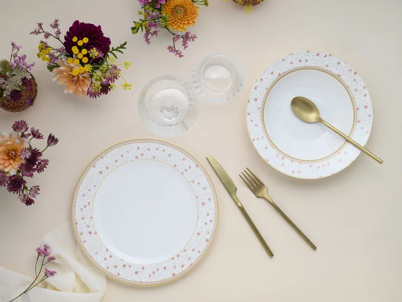 creaTable Tafelservice Emilja, Tafel-Service 12-tlg (12-tlg), 6 Personen, Porzellan, Teller Set, Blumendekor, Weiß, – Produktbild 4 von 5