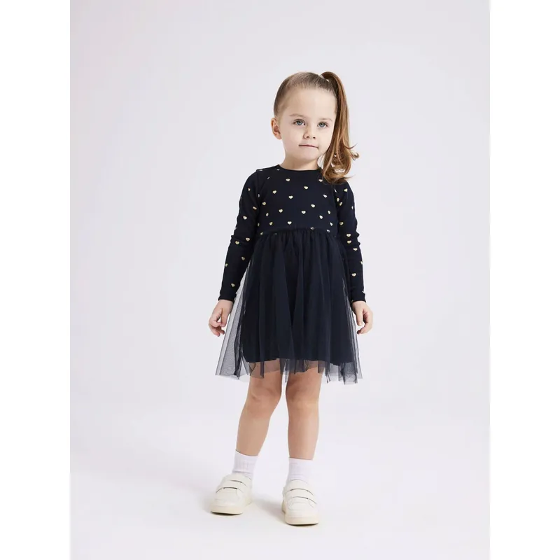 name it Name It Kleid langarm mit Tüllrock Herzen, Blau, – Produktbild 2 von 2
