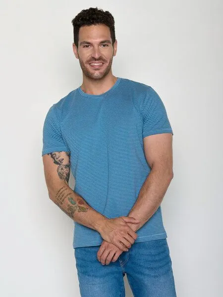 GreenBomb GREENBOMB Basic Spice - Sportliches T-Shirt aus Bio-Baumwolle / GOTS / Fair & Vegan, Blau (tide stripes), – Produktbild 1 von 4