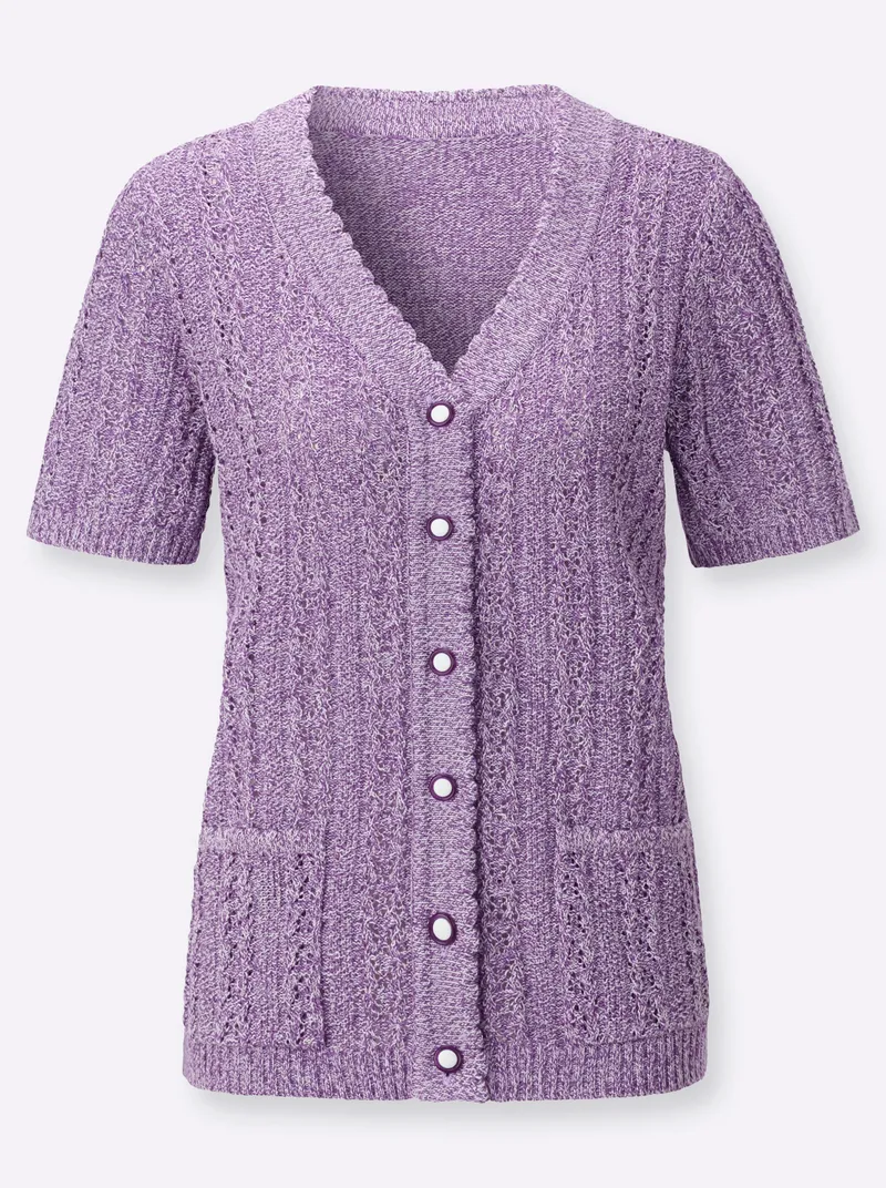 Witt Ajourstrickjacke, Lila-ecru-meliert, – Produktbild 1 von 2
