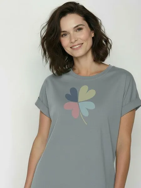 GreenBomb GREENBOMB Clover Loony - Sportliches T-Shirt aus Bio-Baumwolle mit Rollup Sleeve / hochwertiger Print / GOTS / Fair & Vegan, Grau (fogstone), – Produktbild 2 von 4