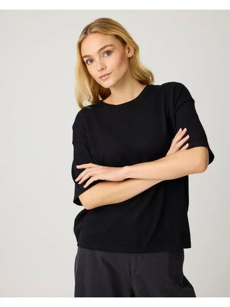 KnowledgeCotton Apparel KnowledgeCotton Apparel Gestricktes lockeres T-Shirt mit Kaschmir, Schwarz-black-jet, – Produktbild 3 von 4
