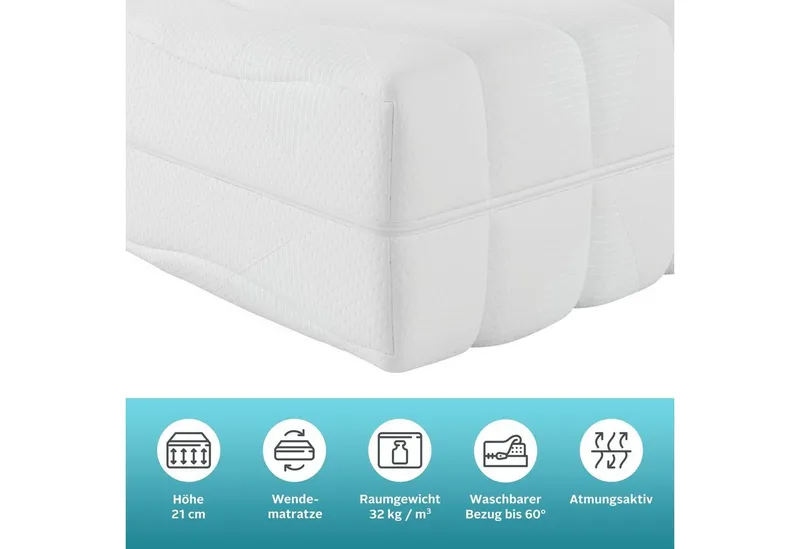 Komfortschaummatratze Lasse, Matratze 90x200 cm, 140x200 cm & weitere Größen, in H2-H4, OTTO home, 22 cm hoch, Weiß, – Produktbild 1 von 7
