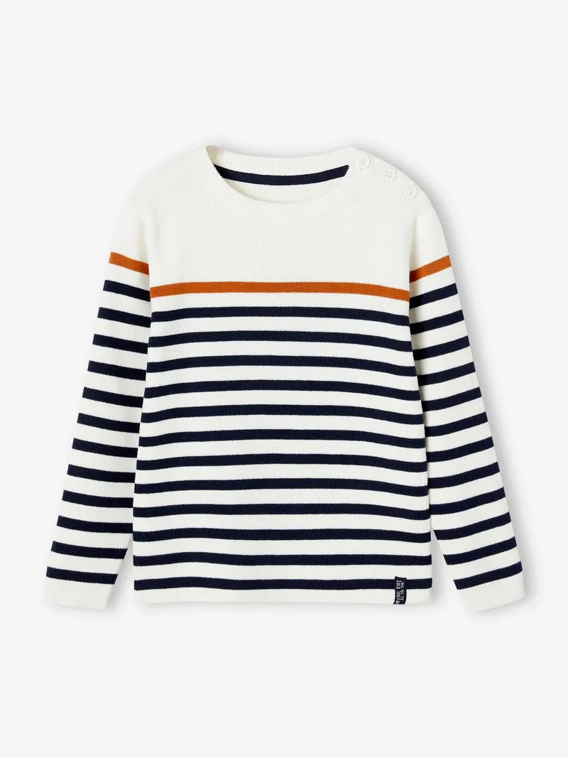 Vertbaudet Jungen Streifenpullover, Wollweiß, – Produktbild 1 von 3