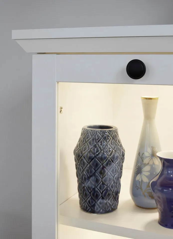 Home affaire Wohnwand Örebro, (Set, 3-St), zeitloser Landhausstil, mit Vollauszug, Beleuchtung optional, Weiß, – Produktbild 5 von 5
