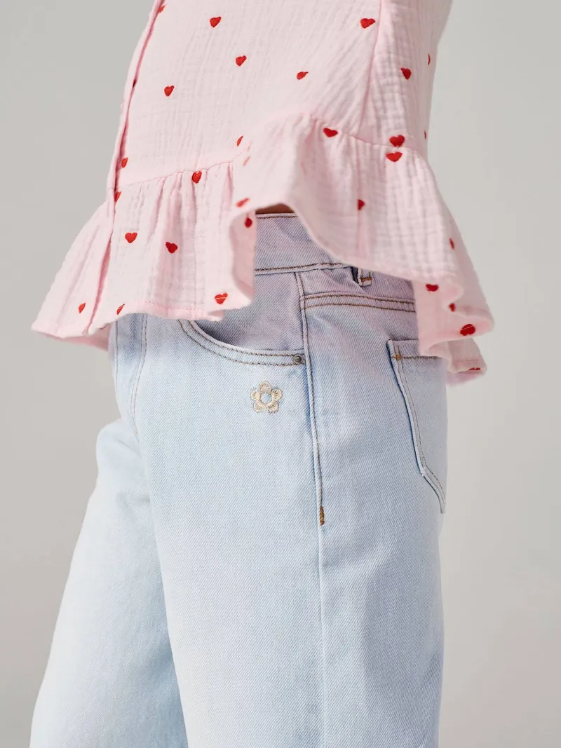 Vertbaudet Vertbaudet Weite Mädchen Jeans mit Dehnbund, Gebleicht, – Produktbild 2 von 4
