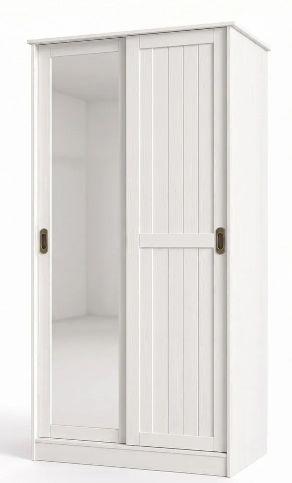OTTO home Garderobenschrank Malmö Mehrzweckschrank mit Schiebetüren und Spiegel (B/T/H: 93/37/184 cm) aus massiver FSC®-zertifizierter Kiefer, B/T/H 93/37/187 cm, Weiß, – Produktbild 3 von 5