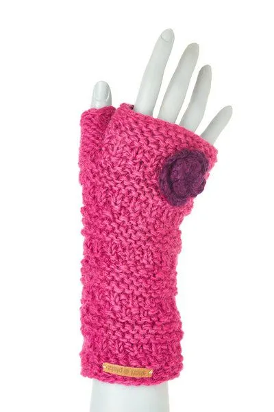 short'n'pietz short'n'pietz Schurwollhandstulpen mit Blumenmotiv, handgestrickt, Pink, – Produktbild 1 von 1