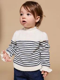 Vertbaudet Vertbaudet Gestreifter Baby Pullover mit Volantkragen Mama-Tochter-Capsule – Produktbild 1 von 1
