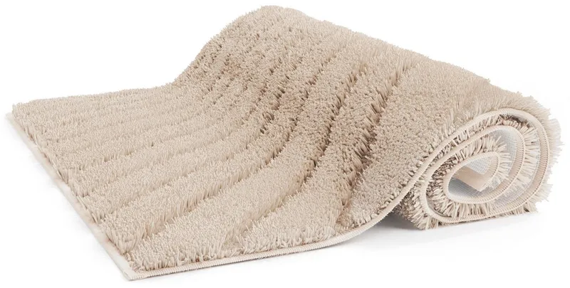 Grund Grund Badematte Caffi, Höhe 20 mm, rutschhemmend beschichtet, fußbodenheizungsgeeignet, Polyester, rechteckig, Zeitlos schönes Wellenmuster, mit Hoch-Tief, 5 Jahre Garantie, Beige, – Produktbild 4 von 7