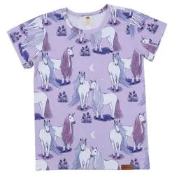 Walkiddy Kinder T-Shirt GOTS zertifiziert Bio-Baumwolle Lila Einhorn-Print „Unicornland“ 95/5 Elasthan Kurzarm – Walkiddy – Produktbild 1 von 1