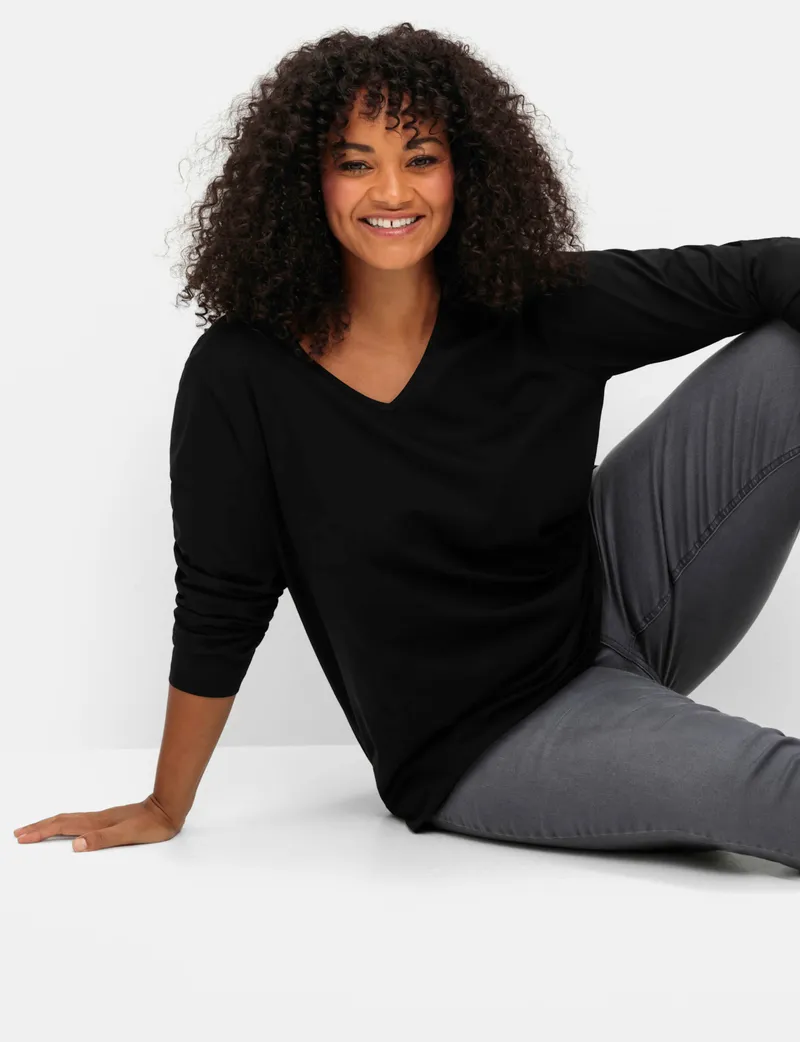 sheego Langarmshirt schwarz, Schwarz, – Produktbild 2 von 2