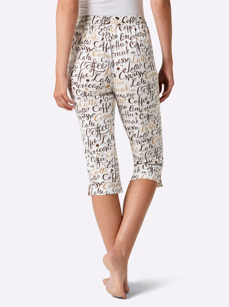 wäschepur Capri-Hose ecru-schoko-bedruckt, Ecru-schoko-bedruckt, – Produktbild 1 von 3