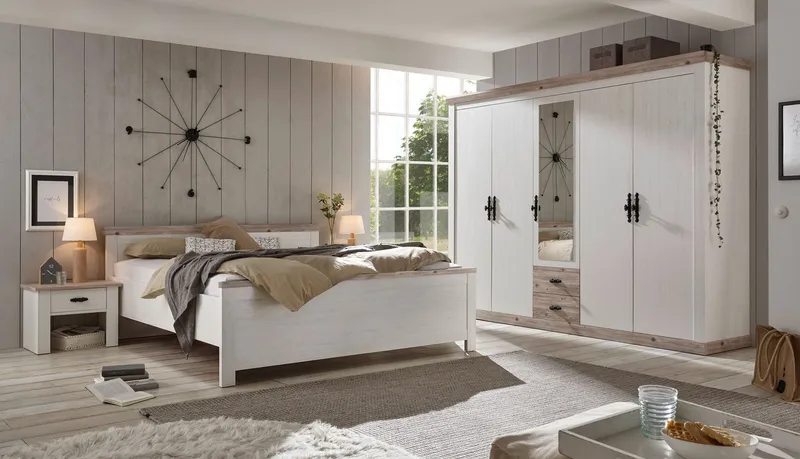 Home affaire Bett Florenz Doppelbett Landhausstil Bettgestell (100,140 oder 180/200cm), aus FSC®-zertifiziertem Holzwerkstoff, in 3 Breiten, Weiß, – Produktbild 7 von 8