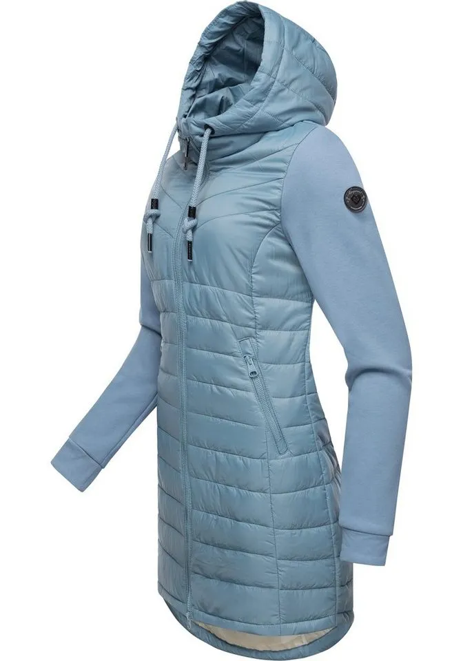 ragwear ragwear Steppmantel Lucinda Long Mantel aus modernem Materialmix mit Kapuze, Blau, – Produktbild 3 von 3